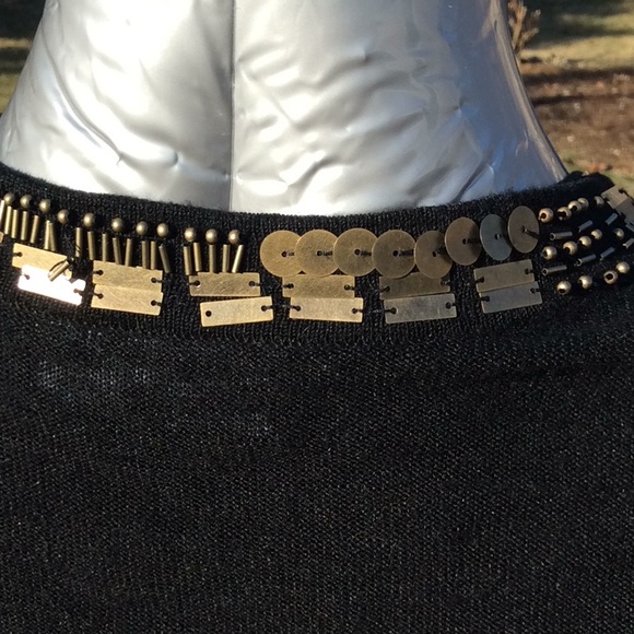 VTG 1990’s Blk Silk Knit Gold Embellished Twinset S - Picture 5 of 8